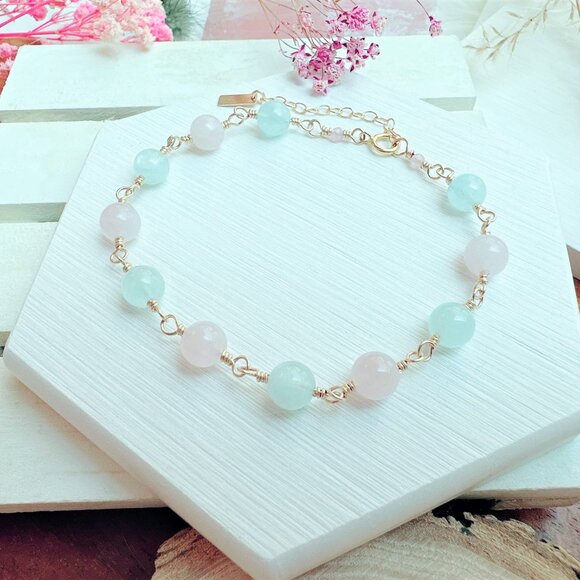 Rose Quartz and Aquamarine Bracelet | Handmade in BC - Picture 6 of 6